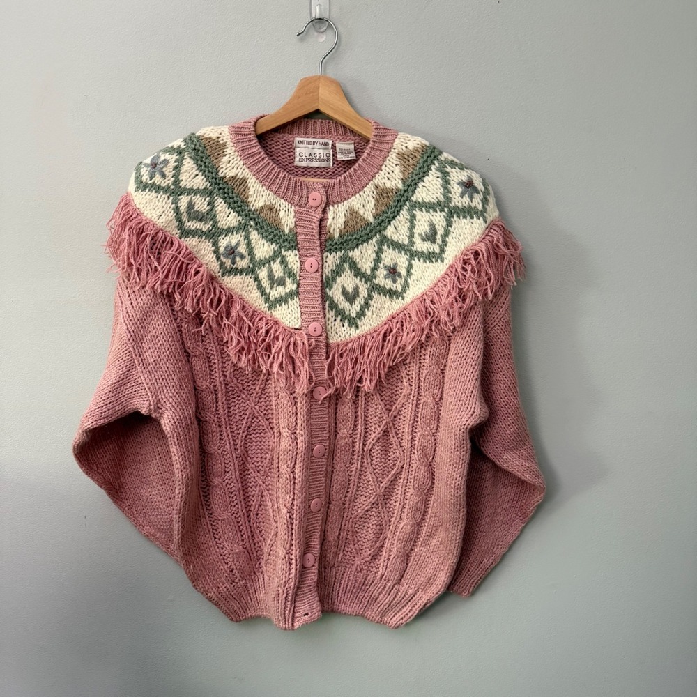 Vtg Women's Handknit Cardigan Sweater Plus Size 24W Cottagecore Chunky Knit NWT